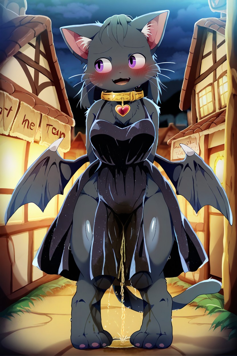 Small Breasts, Black Fur, Village Furry AI Porn