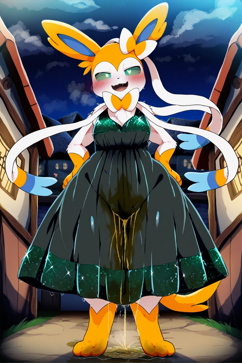 Sequin Black Dress, Golden Tail, Hips Out Furry AI Porn