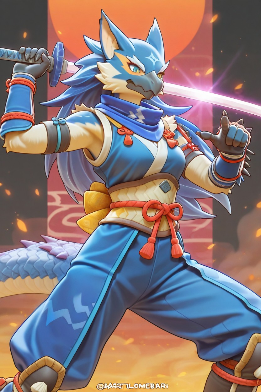 Tip Pointing Downward, Character In A Battle-ready Sword Stance, Hands Claw Furry AI Porn