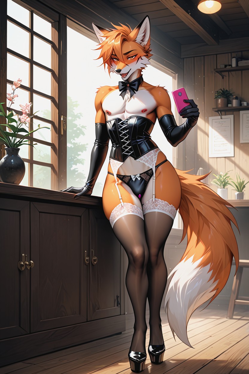 White Garter Belt, Men, Foot Focus Furry AI Porn