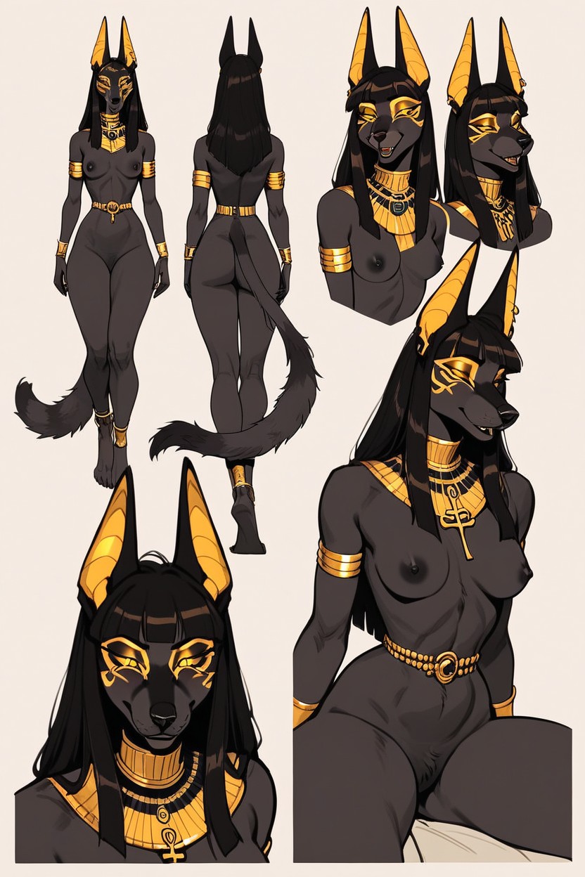 Anime-inspired Furry Art, Glowing Golden Eyes, Glossy Rendering Furry AI Porn