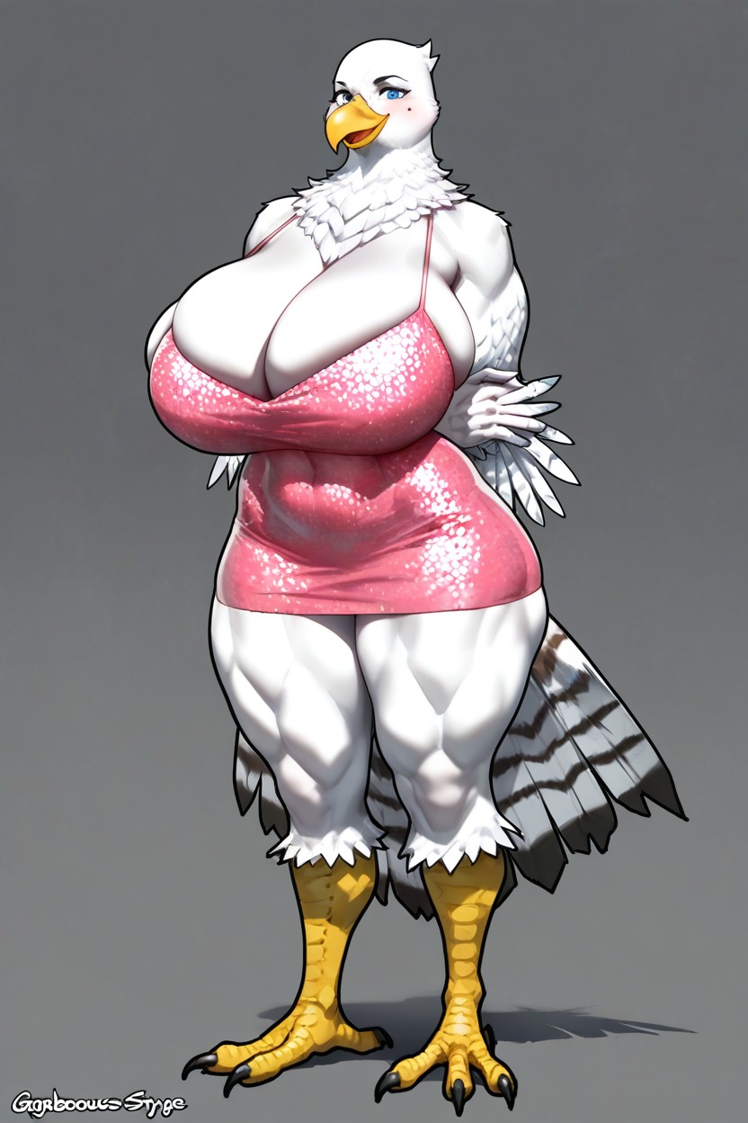 Gorgeous Mushroom Style, Twice Body Size Female, White Feathers Furry AI Porn
