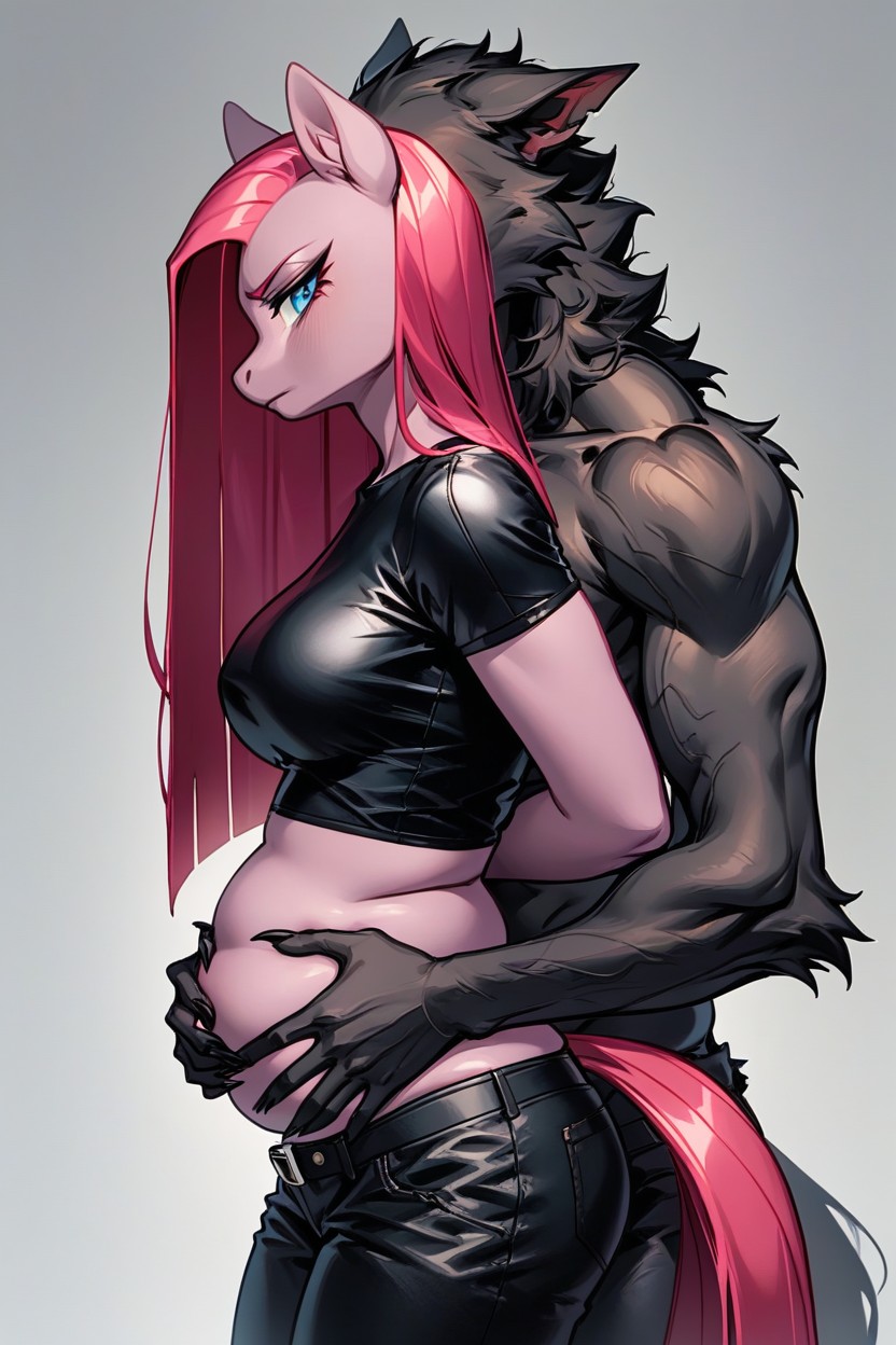 Mlp Anthropomorphic Pony Face, Hands On Belly, Body Side Angle Furry AI Porn
