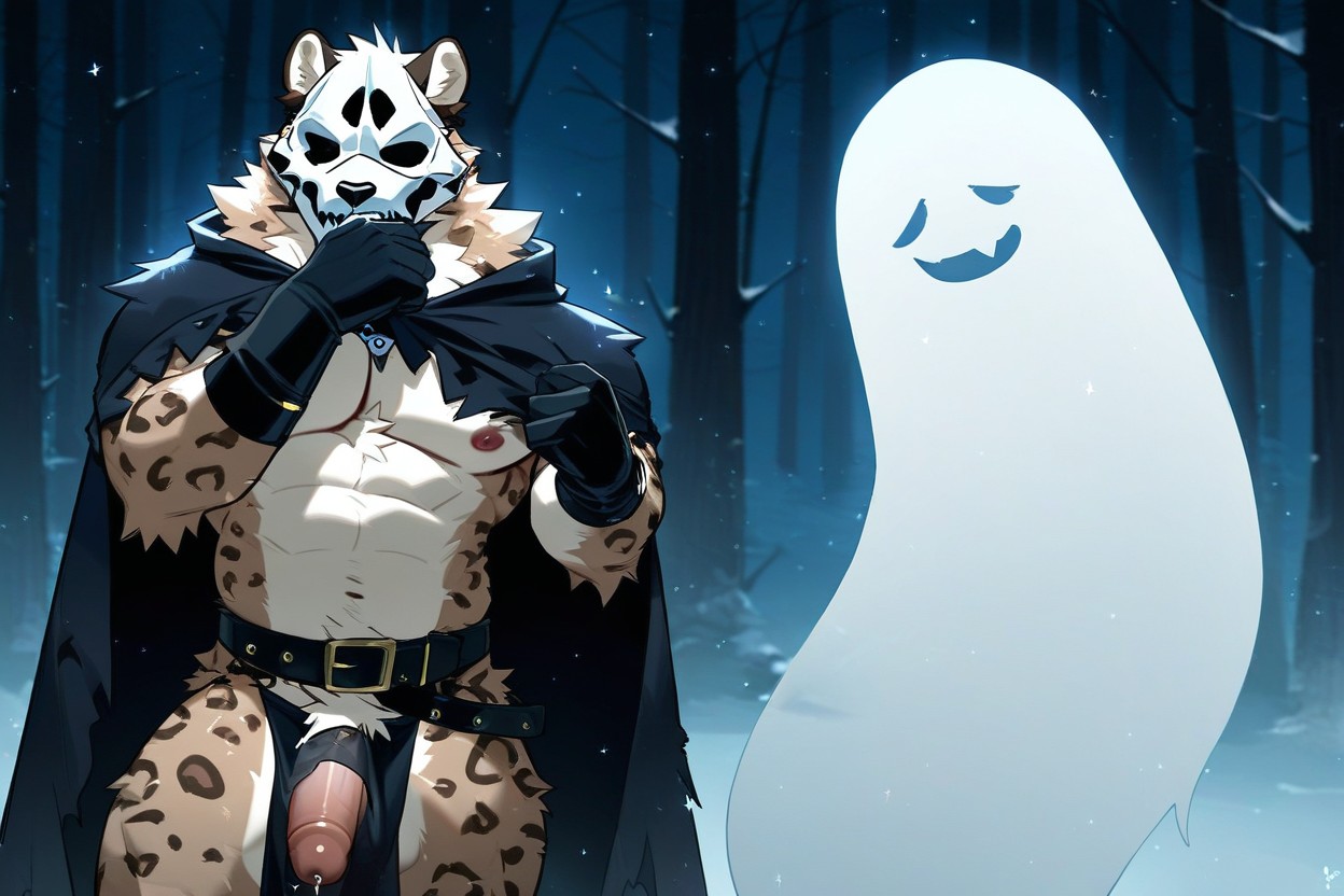 Gay White Snow Leopard, Ghost, Big Fluffy Tail Furry AI Porn