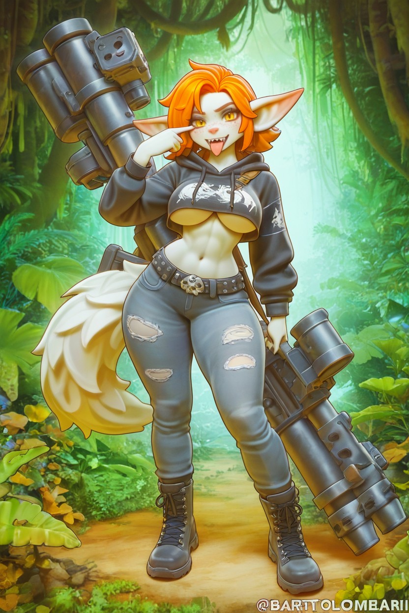 White Fur, Multi Rocket Launcher, Wearing Punk Outfit Furry AI Porn