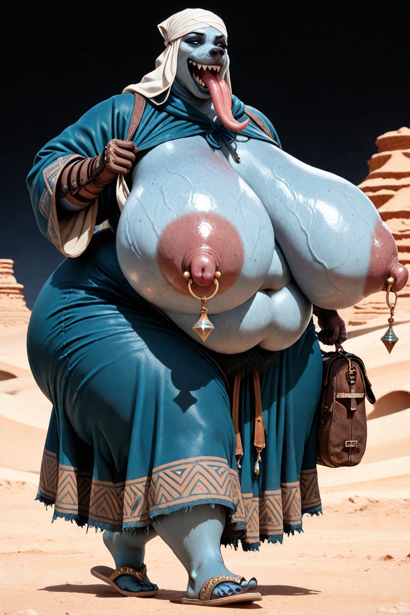 Nipple Chain, Gigantic Puffy Nipples, No Extra Decorative Background Furry AI Porn