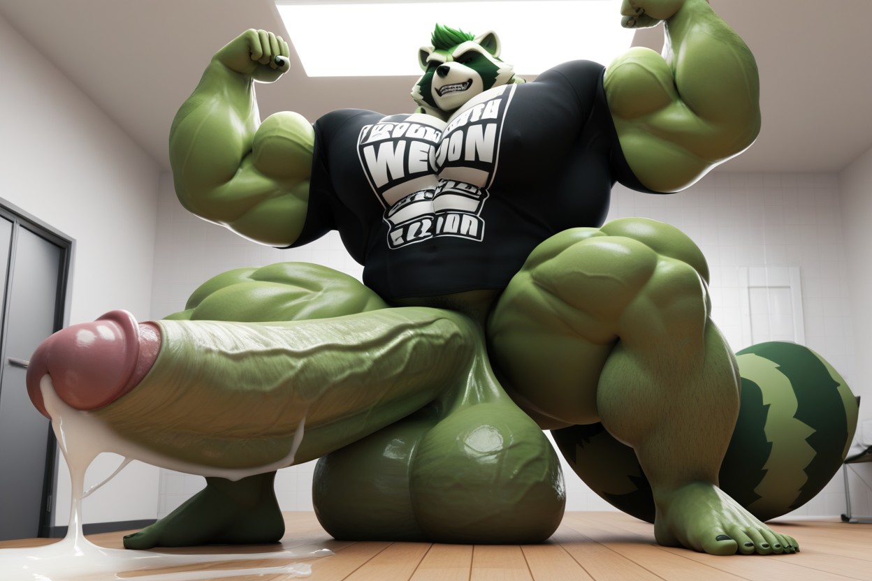 Extremamente Musculado, Green Raccoon, Raccoon Pornografia peluda com IA