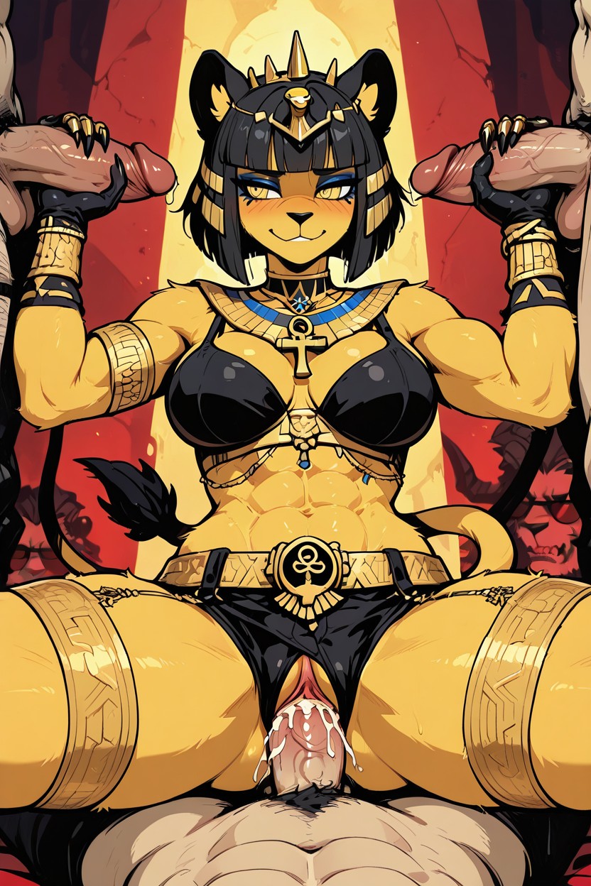 Dominant Confidant Pose, Soft Golden Fur, En Forme Porno IA Furry