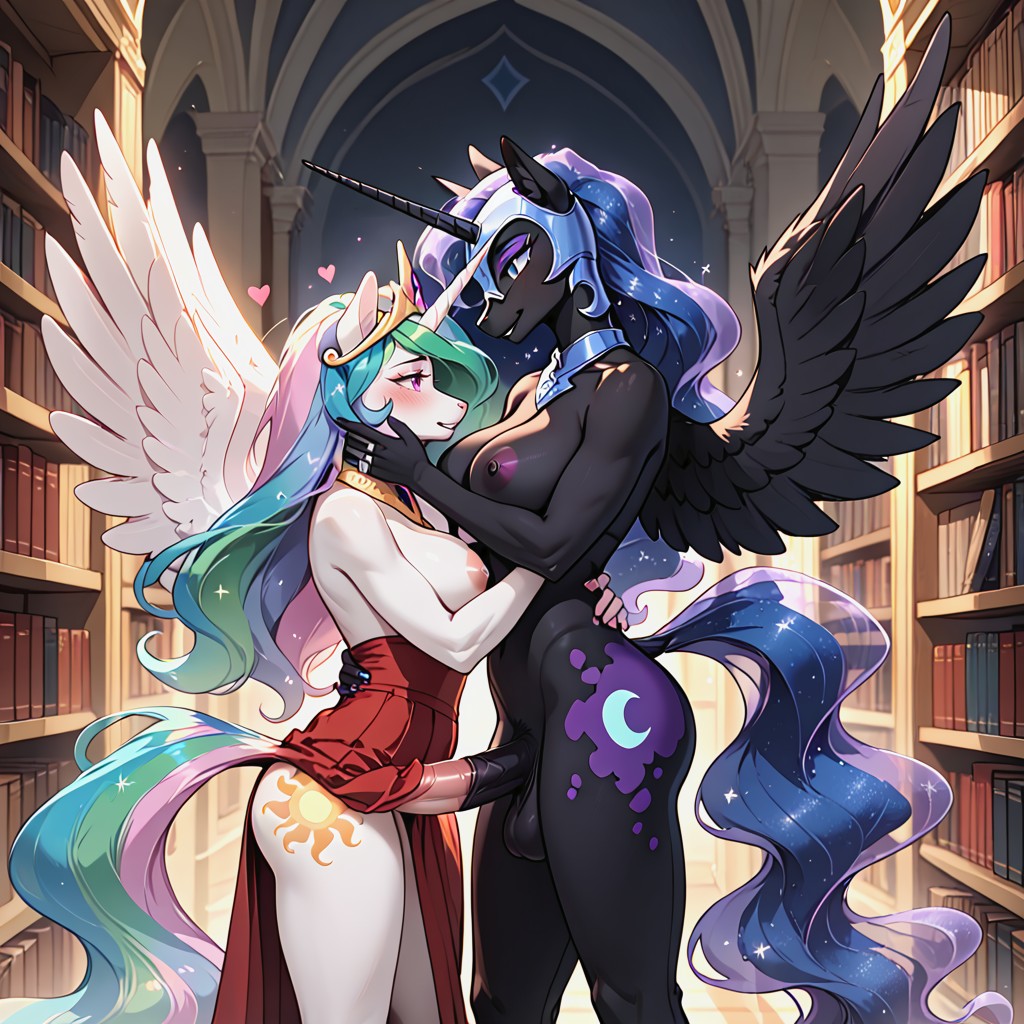 Nightmare Moon Reaching Around Princess Celestia Body, Female Princess Celestia, 18+ 퍼리 AI 포르노