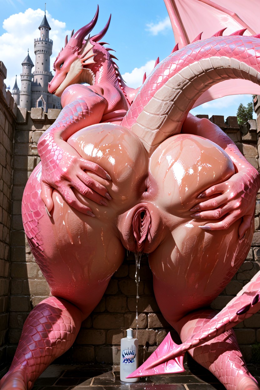 Dragon Female, Pink Scales, Nude Furry AI Porn