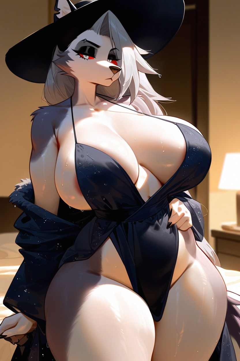 Standing, Very Wet Breasts, Evening Furry AI Porn