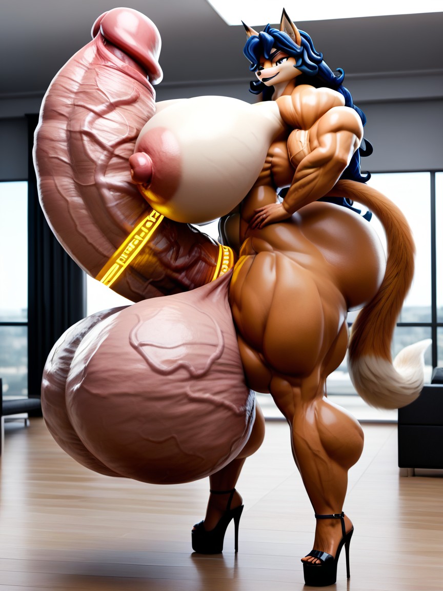 Extremely Long Cock, Half Open Eyes, Hyper Massive Testicles Pornografia peluda com IA