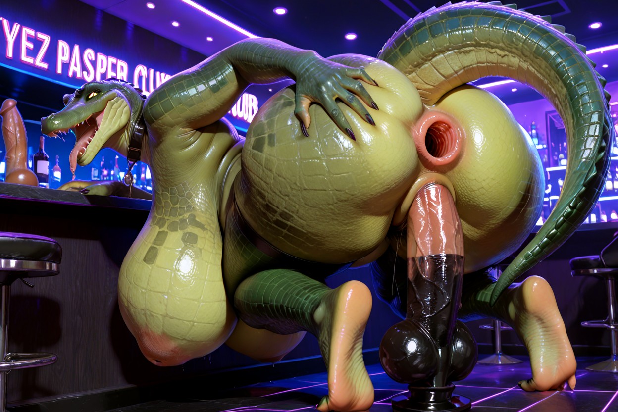Gator Tail, Chubby Body, Strip Club Furry AI Porn