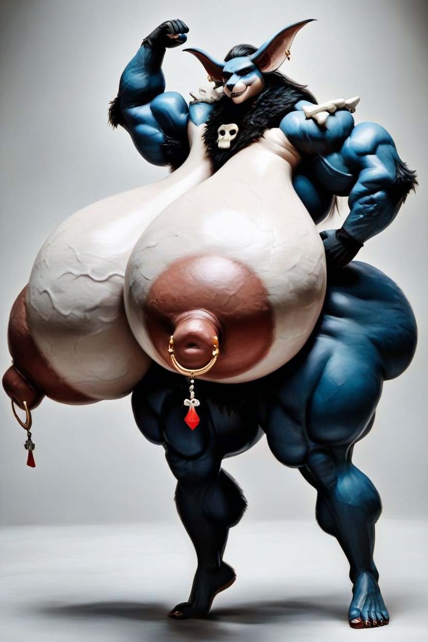 Extremely Wide Hips, Broad Clawed Hands, Herculean Muscles Furry AI Porn