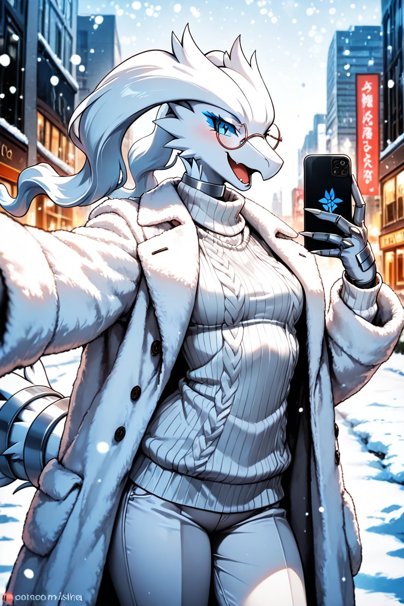 White Fur Coat, City, Bust Shot Furry AI Porn