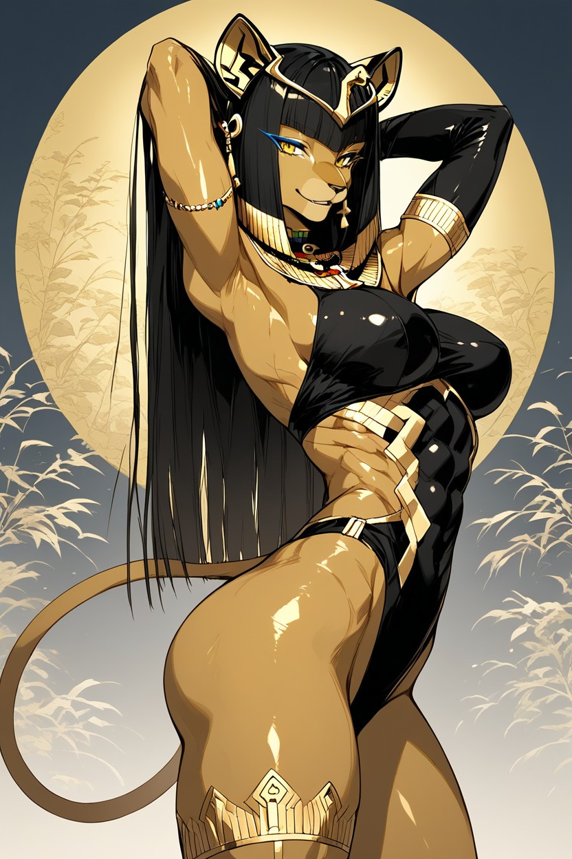 Oiled Skin, Long Claws, Seductive Pose Furry AI Porn