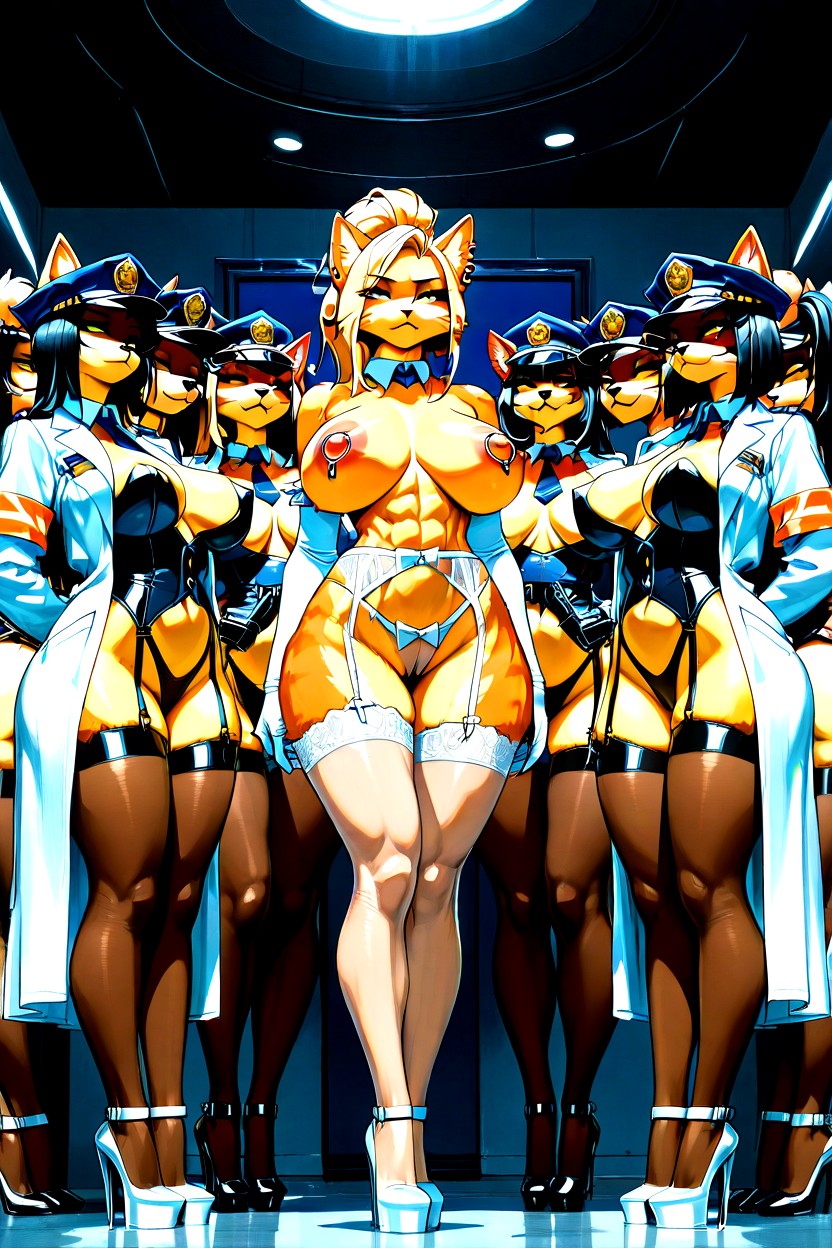 Ideal Round Breasts, Puffy Errected Nippels, Catraccon Furry AI Porn