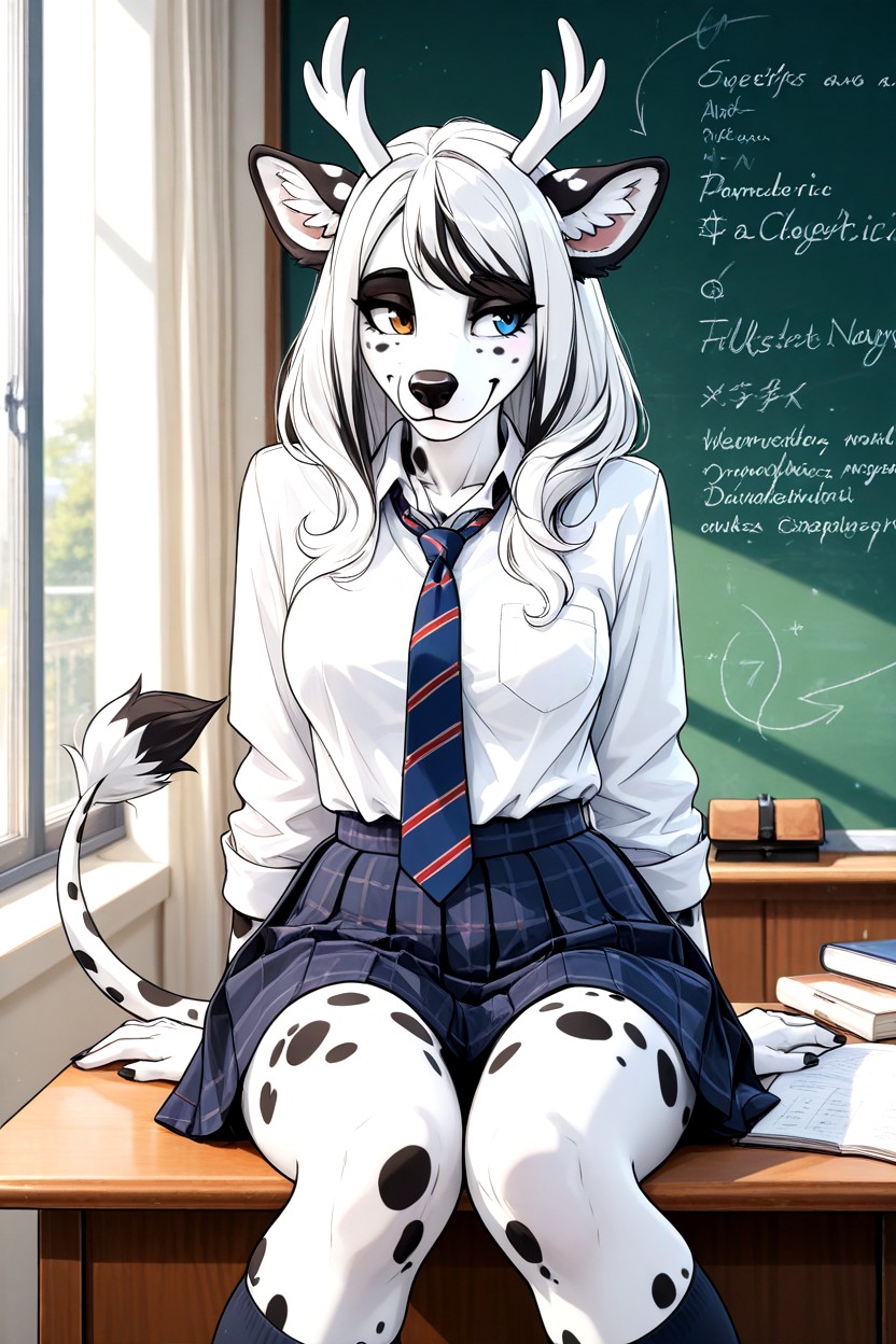 Notebooks And Textbooks On Nearby Desks, Mature Adult Appearance, Relaxed Mature Posture Furry AI Porn