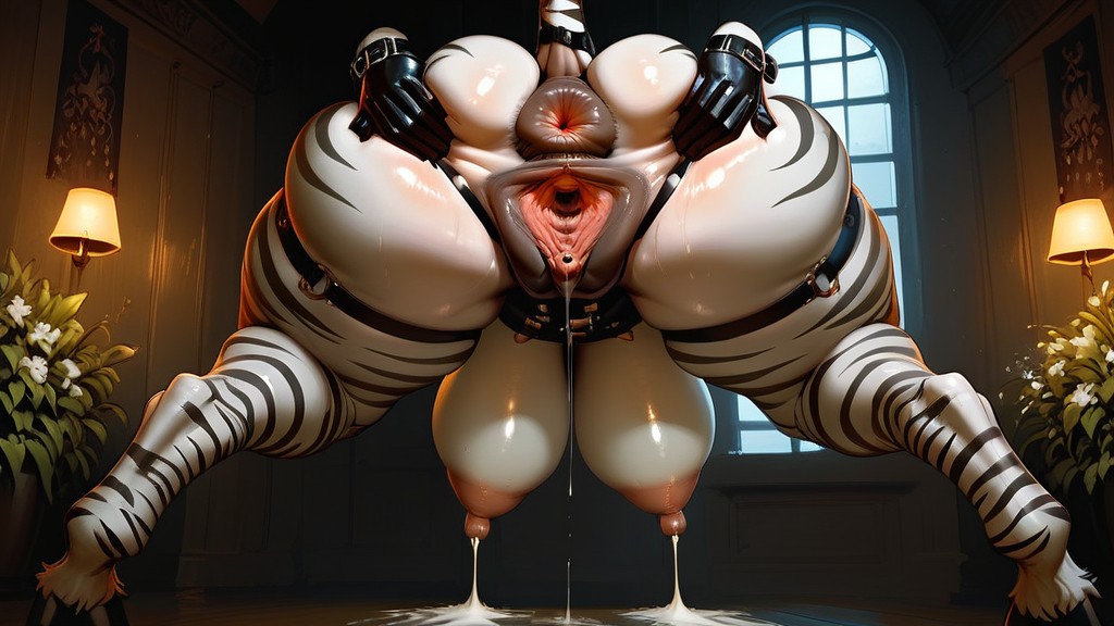 Gigantic Horsepussy, Juice Leaking From Vagina, Rear View From Above Furry AI Porn