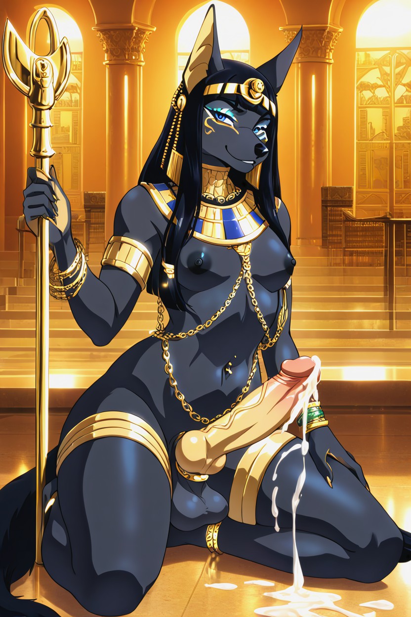 Bare Naked, Black Fur Only, Veiny Penis Furry AI Porn