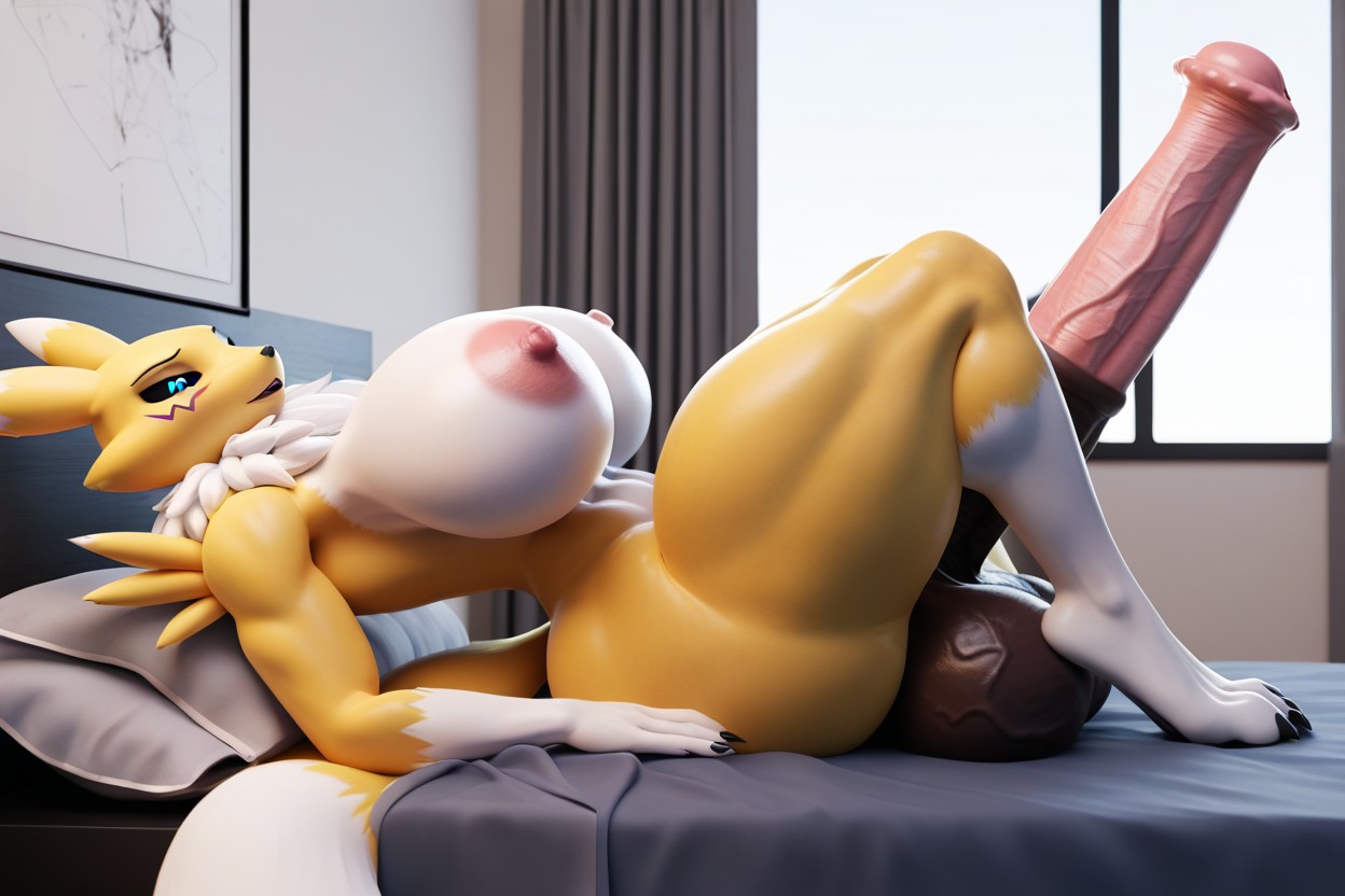 Renamon From Digimon, Futanari, Extremely Tight Waist Furry AI Porn