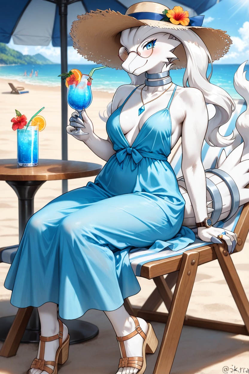 Wearing Round Glasses, Beach Umbrellas, Wearing Sun Hat Furry IA