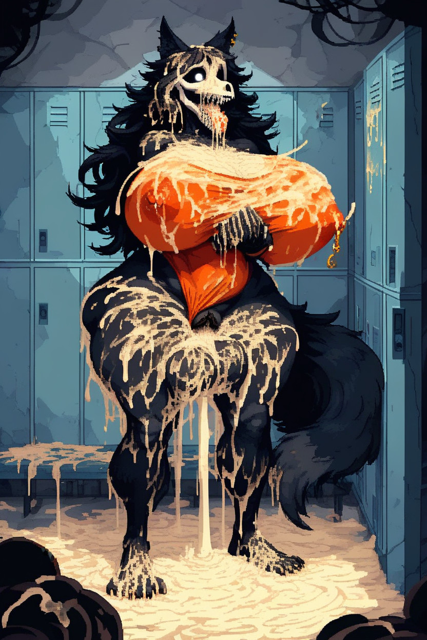 Massive Fluffy Tail, Huge Amount Of Cum, Locker Room Furry AI Porn