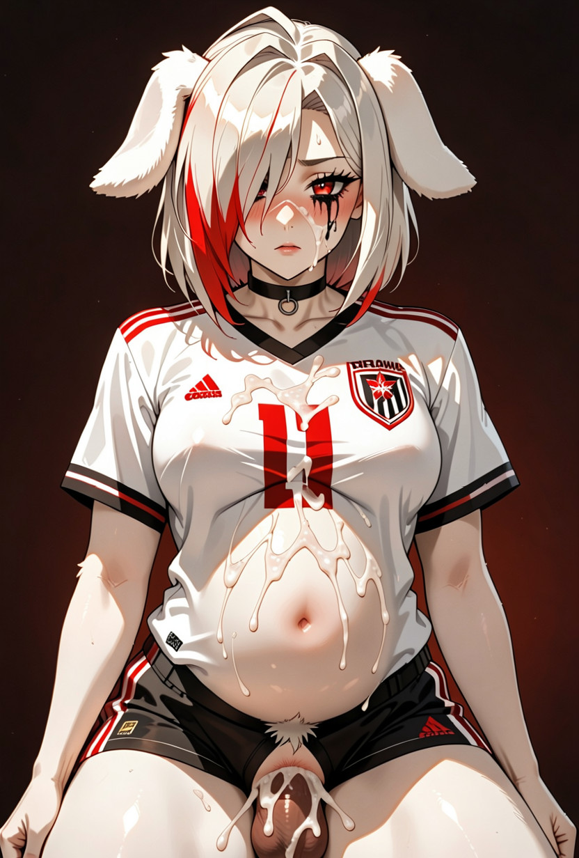 Emo, White Hair With Red Highlights, Back Furry AI Porn