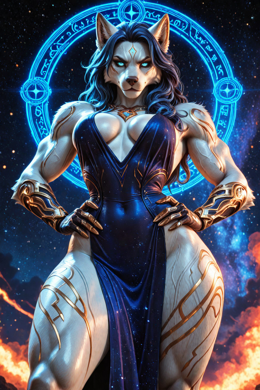 Muscular Body, And Intimate The Action Takes Place In A Future Fantasy Space, Hands On Hips Furry AI Porn