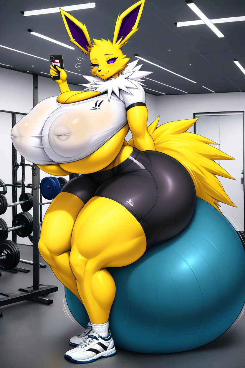 Jolteon, Gigantic Swelling Breasts Oversized Breasts, Hyper Massive Thigh Furry AI Porn