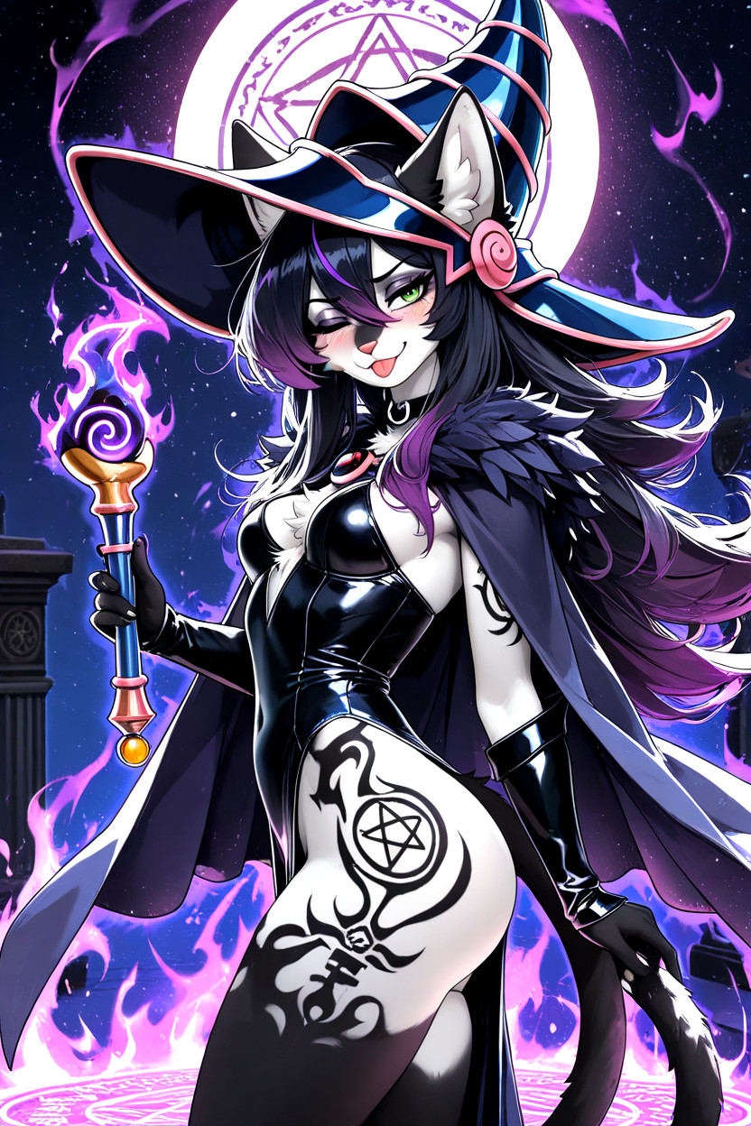 Blushing, Purple Highlights, Long Flowing Hair Furry AI Porn