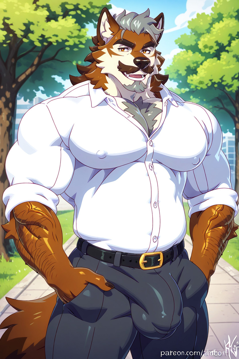 Goatee, Round Pecs, Large Bulge ファーリーAIエロ