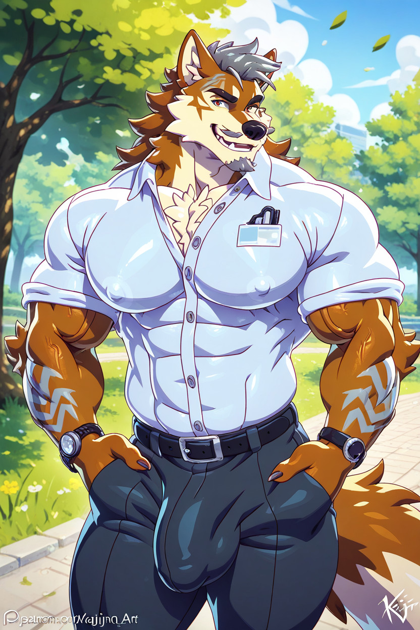 Detailed Bulge, Black Belt, Fluffy Fur Furry AI Porn