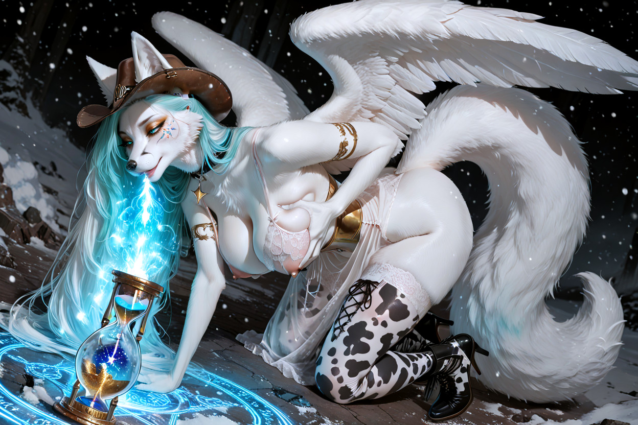 Anthropomorphic Lone Arctic Fox, Glowing Magic Fractures, K Resolution Furry IA